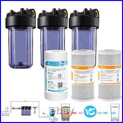 3-Stage 10 Clear Whole House Water Filter Housing System Sediment Carbon Block