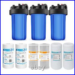 3-Stage 10 Inch Big Blue Whole House Water Filter Housing System &6P Replacement