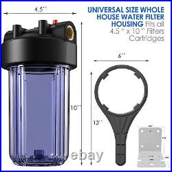 3-Stage 10 x 4.5 Clear Whole House Water Filter Housing System Sediment Carbon