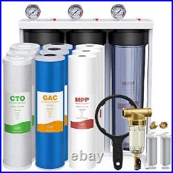 3 Stage 20 Big Blue Housings Whole House System+Spin Down Sediment Water Filter