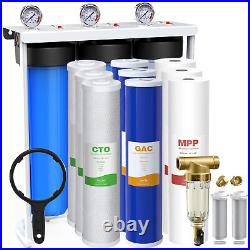 3 Stage 20 Big Blue Whole House Water Filter System + Spin Down Sediment Filter