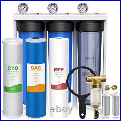 3-Stage 20 Whole House Big Blue Water Filter System Spin Down Sediment GAC CTO