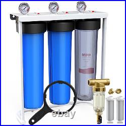 3 Stage 20x4.5 Big Blue Spin Down Sediment Whole House Water Filter System Set