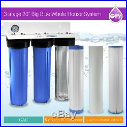 3 Stage 20x4.5 Big Blue Whole House Water Filter Unit 3/4 NPT Ports Single O