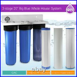 3 Stage 20x4.5 Big Blue Whole House lake Well Water Filter Unit 3/4 NPT Ports