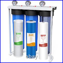 3-Stage 20x4.5 Whole House Water Filtration System+Big Housings&Pressure Gauge
