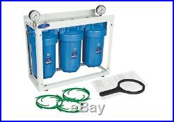 3 Stage Big Blue 10 2 x gauge Whole House water filter System 110x4,5HHBB10B