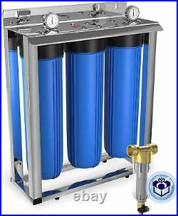 3-Stage Big Blue 20 Whole House Filtration System+Stand+KDF+Carbon+Sediment