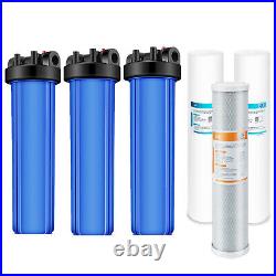 3-Stage Filtration 20 Inch Big Blue Whole House Water Filter Housing System Set