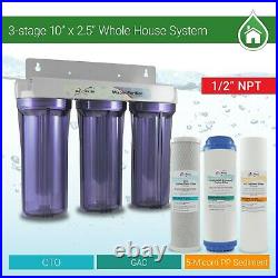 3 Stage Standard Whole House Water Sediment GAC Carbon Filter 1/2 NPT Ports