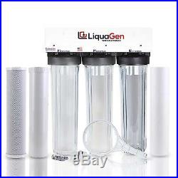 3 Stage Whole House Big Blue Water Filter System Iron/Manganese Removal CLEAR
