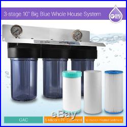 3 Stages 10x4.5 Clear Whole House Water Filter System 3/4or 1 Ports