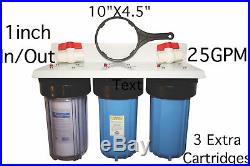 3 Whole House Water Filters, 25GPM, 10x4.5 + 3 cartridges, 2 CTO, 1 Micron