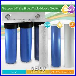 3-stage 20x 4.5 Whole House Big Blue Cation Water Filtration System ¾ Port