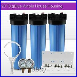 3 x20x4.5 BB Whole House Filter Blue Housing 1 Ports with Wrench, Gauge, Bracket