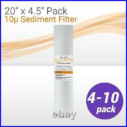 (4-10 Pack) 20 x 4.5 Big Blue Whole House 10 Micron Sediment Water Filters