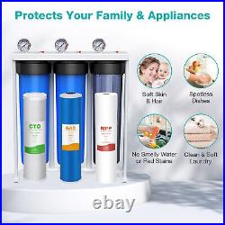 4.5x20 Big Blue Whole House 3 Stage Well Water Filter System + 3 Year Filters