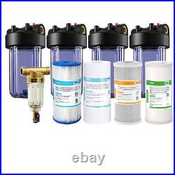 4-Stage Clear Whole House Water Filter Housing Filtration &Spin Down Pre-Filter