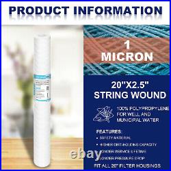 50 Pack 1 Micron 20x2.5 Whole House Well Pre-Filtration Sediment Water Filter