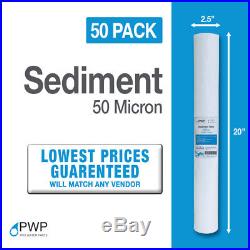 50 Pack Sediment Water Filter Cartridge Spun Poly RO Whole House 50Micron 20x2.5