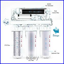 5 Stage Reverse Osmosis RO Water Filter System 50GPD with booster pump Whole House