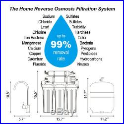 5 Stage Under Sink Reverse Osmosis Drinking Water Filter System Faucet Purifier