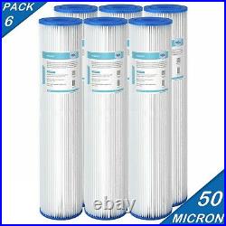 6 Pack 20x4.5 for Big Blue Whole House Pleated Sediment Water Filter 50 Micron