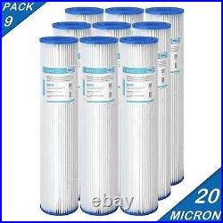 9 Pack 20x4.5 Whole House Pleated Sediment Water Filter 20 Micron for Big Blue