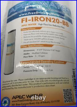 APEC FI-IRON20-BB 20 x 4.5 Whole House Iron Reduction Water Filter NEW SEALED