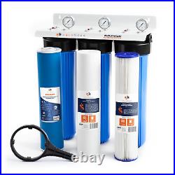 Aquaboon 3-Stage Whole House Water Filter System WithWrench, Iron White Coated Bra