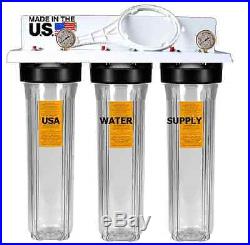 BIG FLOW 1 Port 3 Stage Big Blue 20x4.5 Clear Whole House Well Water Filter