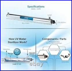 BLUONICS 55W Ultraviolet Light Water Filter Purifier Whole House UV 12 GPM