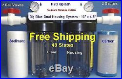 Big Blue 10 Dual Clear Whole House Water Filter 1 Ports Sediment/Carbon BV H2O