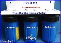 Big Blue 10 Triple (Blue) Whole House Water Filter RO H2O Splash 1 Ports