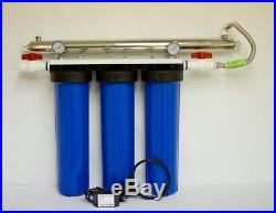 Big Blue 20 Triple Whole House Water Filter-12 gpm UV withBall Valves and Gauges