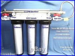 Big Blue 20 Triple Whole House Water Filter Clear Housings-12 gpm UV withBV & G