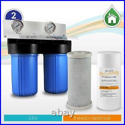 Blue 10x4.5 BB 3/4 Port Whole House Water Filter System + Gauges