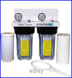 Clear 10x4.5 BB 3/4 Port Whole House Water Filter System + Gauges+Ball valve