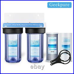 Geekpure 2 Stage Clear Big Blue Whole House Filter System 1 Port 10 x 4.5