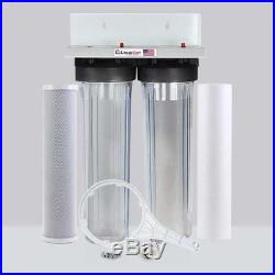 LiquaGen 2 Stage Big Blue Whole House Water Filter System Clear 1 Inlets