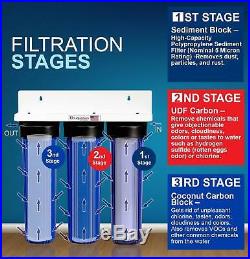 LiquaGen Triple Heavy Duty Big Blue Whole House Water Filter System 1 Inlets