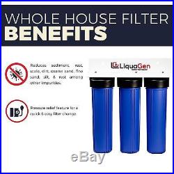 LiquaGen Triple Heavy Duty Big Blue Whole House Water Filter System 1 Inlets