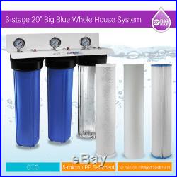 Max Water 3Stage Big Blue 1 Port Whole House Water Filter+Pressure Gauge Single