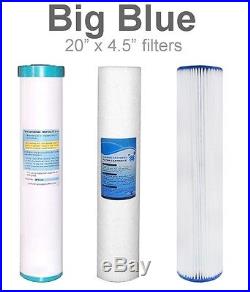 Max Water 3 Stage 20 Big Blue 1 Port Whole House Water Filter + Pressure Gauge