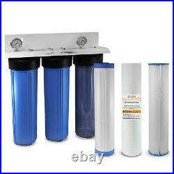 Max Water 3 Stage 20x4.5 Big Blue 1 Whole House Water Filter 2 Pressure Gauge