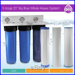 Max Water 3 Stage Big Blue 3/4 Port Whole House Water Filter + Pressure Gauge
