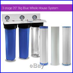 Max Water 3 Stage Big Blue 3/4 Port Whole House Water Filter + Pressure Gauge S
