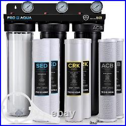 Pro Aqua ELITE 3 Stage Whole House Well Water Filter System, Gauges, 1 Ports