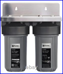 Puretec HIGH FLOW WHOLE HOUSE DUAL WATER FILTRATION FILTER SYSTEM 10 60Lpm Grey