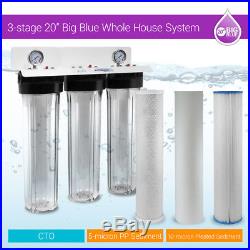 Three Stage 3/4 Big Blue 20 x 4.5 Clear Whole House Well Water Filter System